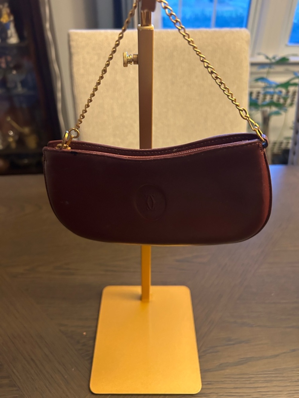 Cartier  VINTAGE Small Burgundy Leather with Gold Chain mini bag/Wrislet
